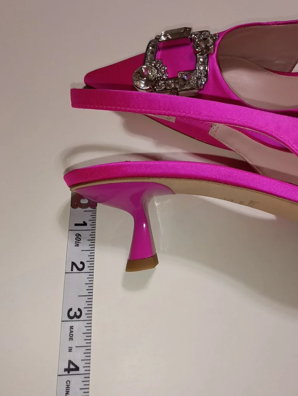Kate Spade Renata Hot Pink Satin Slingback Pumps With Crystle Buckles Size 7